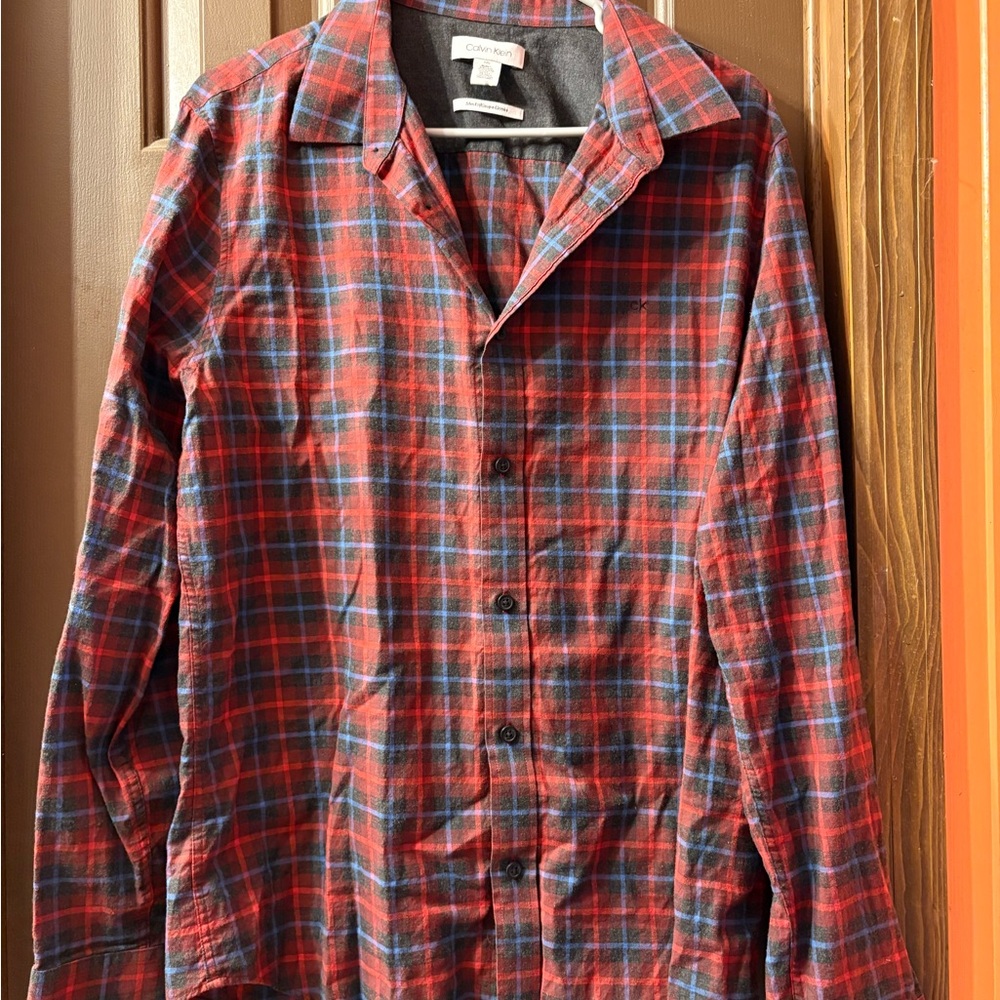 Calvin Klein Men's Red Plaid Shirt